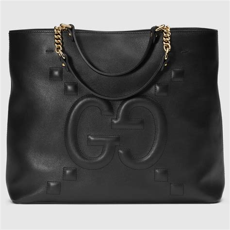 gucci black leather tote purse|gucci embossed leather tote bag.